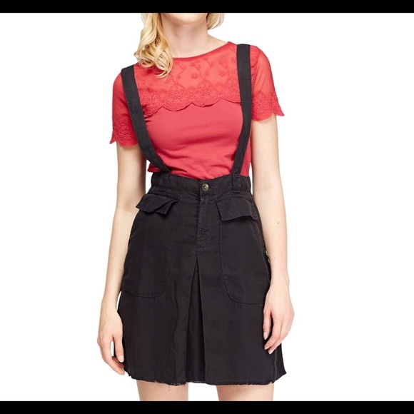 MANGO CASUAL Jean Pinafore/Overall Skirt With Pockets Black Size XS - Picture 3 of 8